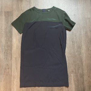 OFFICE WEAR, NAVY BLUE/ GREEN SILK DRESS